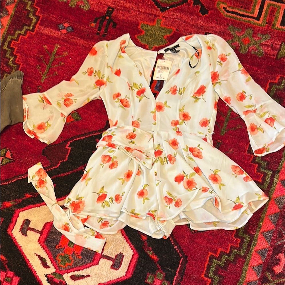Forever 21 Floral Romper - Baby Blue and Orange Flowers